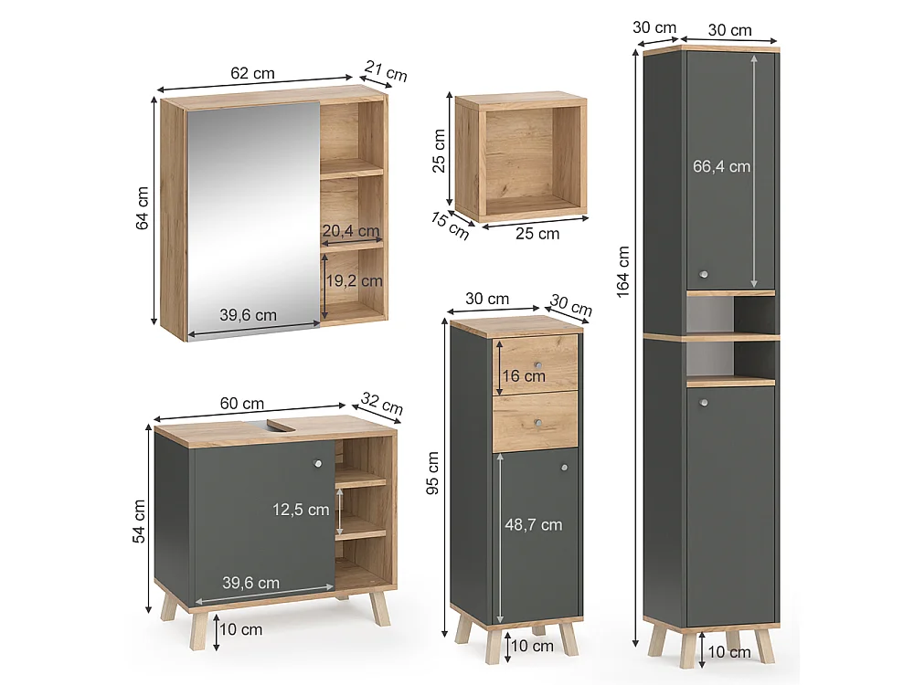 Set mobili bagno antracite 62x32x54 senyo