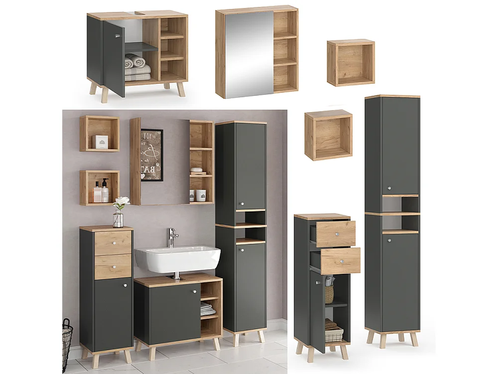 Meubles bain anthracite 62x32x54 senyo