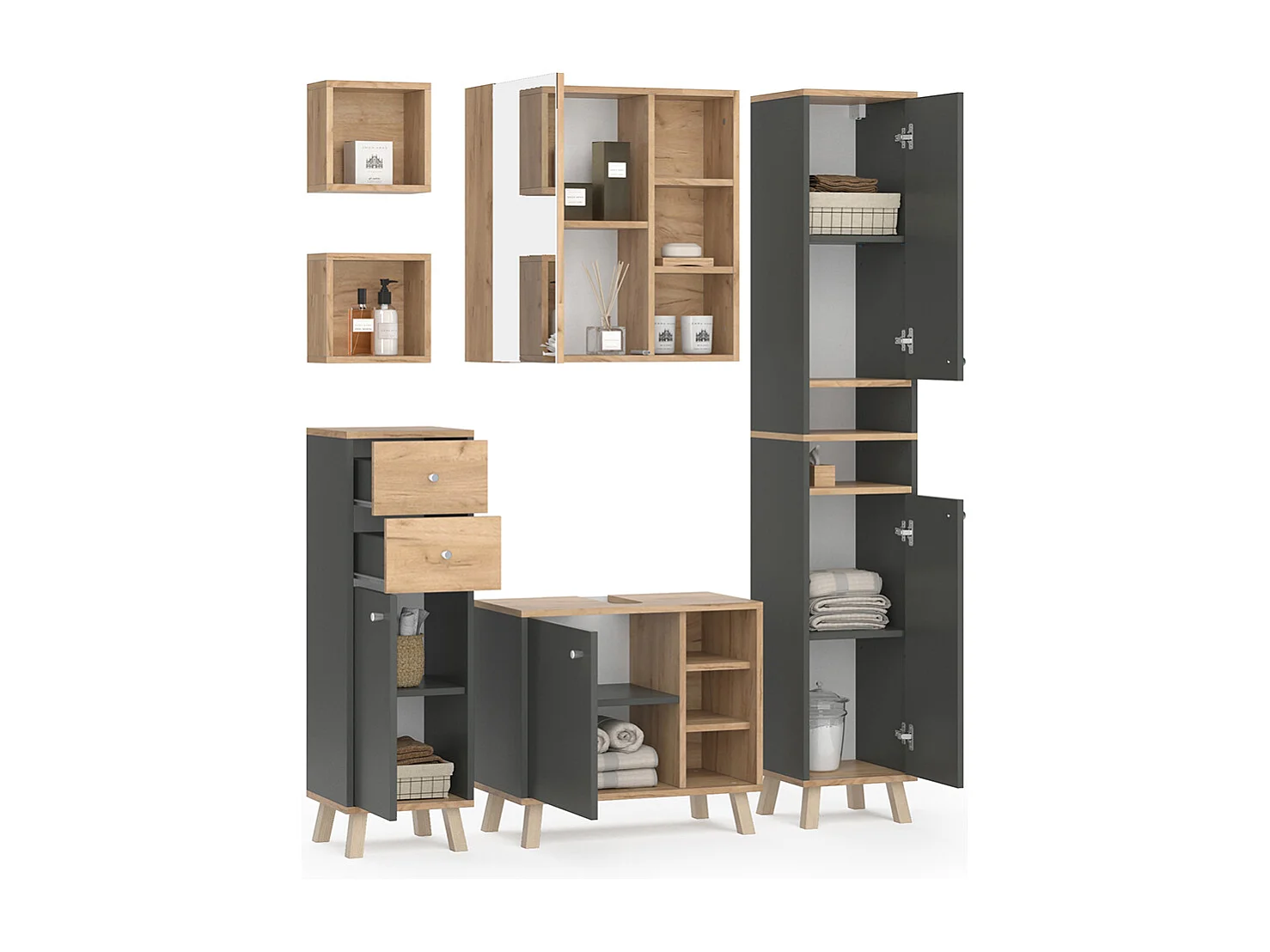 Meubles bain anthracite 62x32x54 senyo