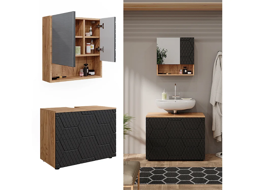Set mobili bagno antracite con struttura a nido dape 80x41x58.6 irma