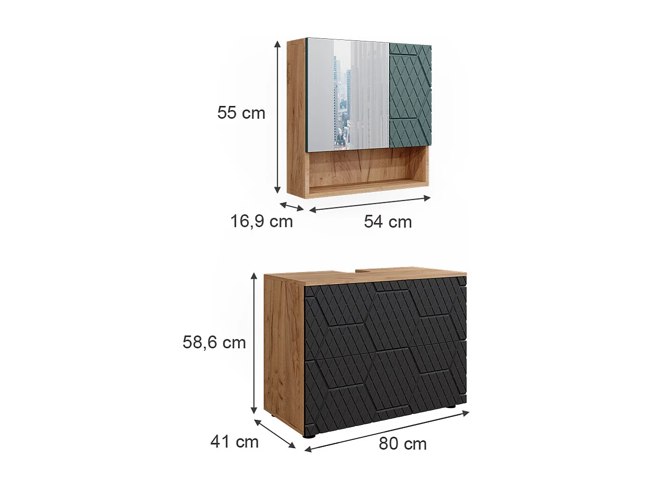 Set mobili bagno antracite con struttura a nido dape 80x41x58.6 irma