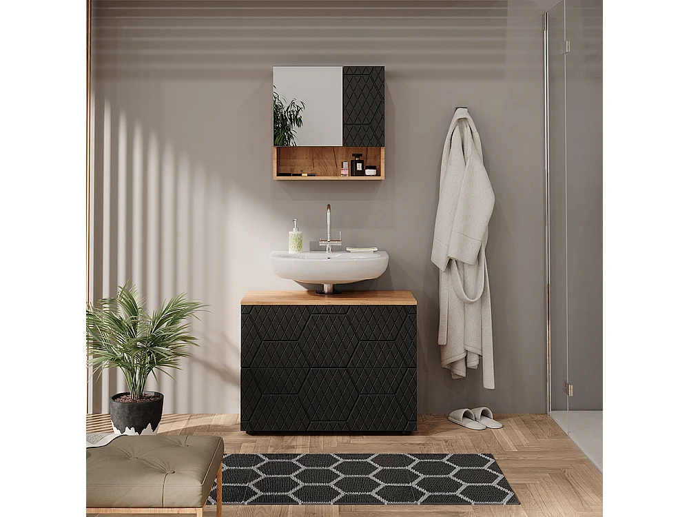 Set mobili bagno antracite con struttura a nido dape 80x41x58.6 irma