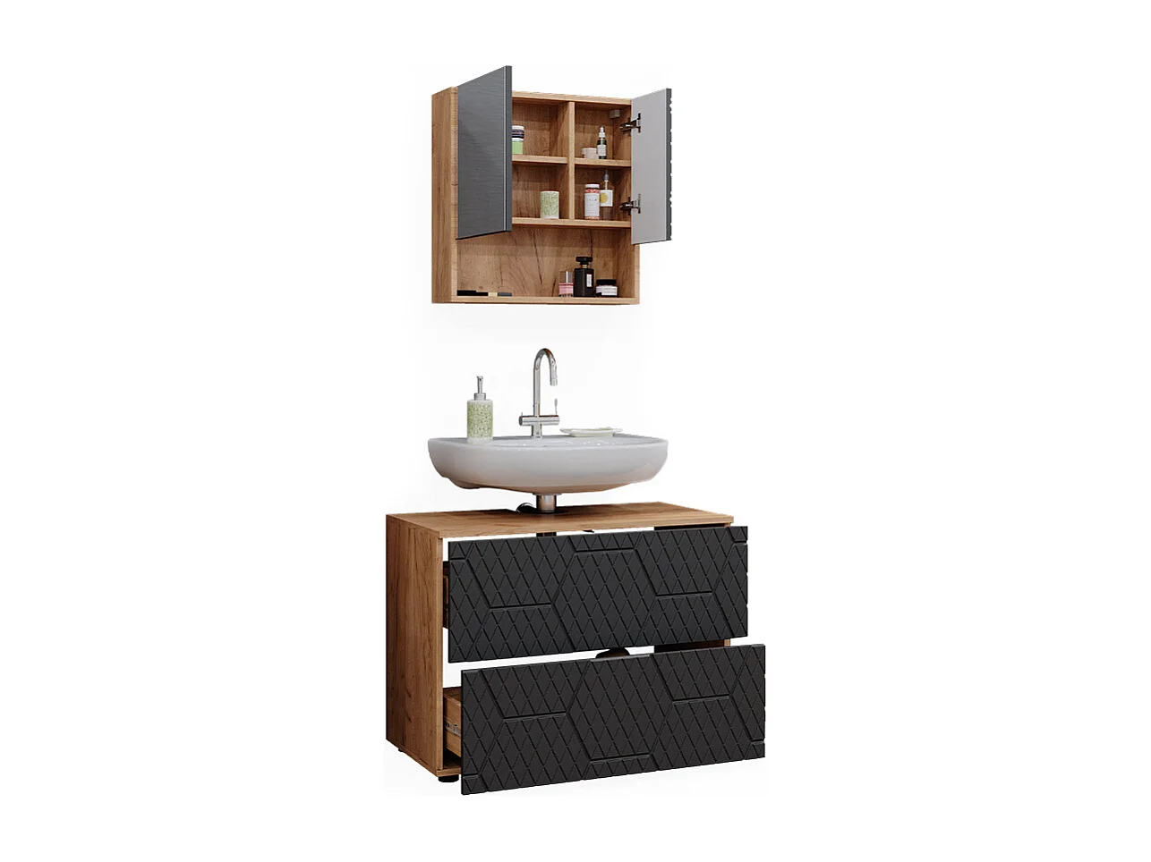 Set mobili bagno antracite con struttura a nido dape 80x41x58.6 irma