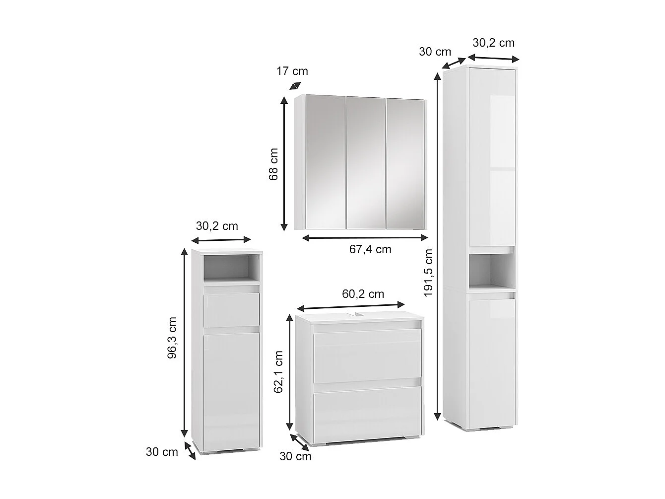 Set di mobili da bagno bianco 60x30x62 majest