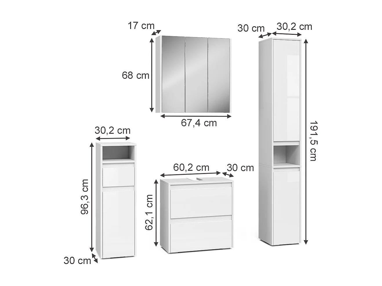 Meubles bain blanc 60x30x62 majest