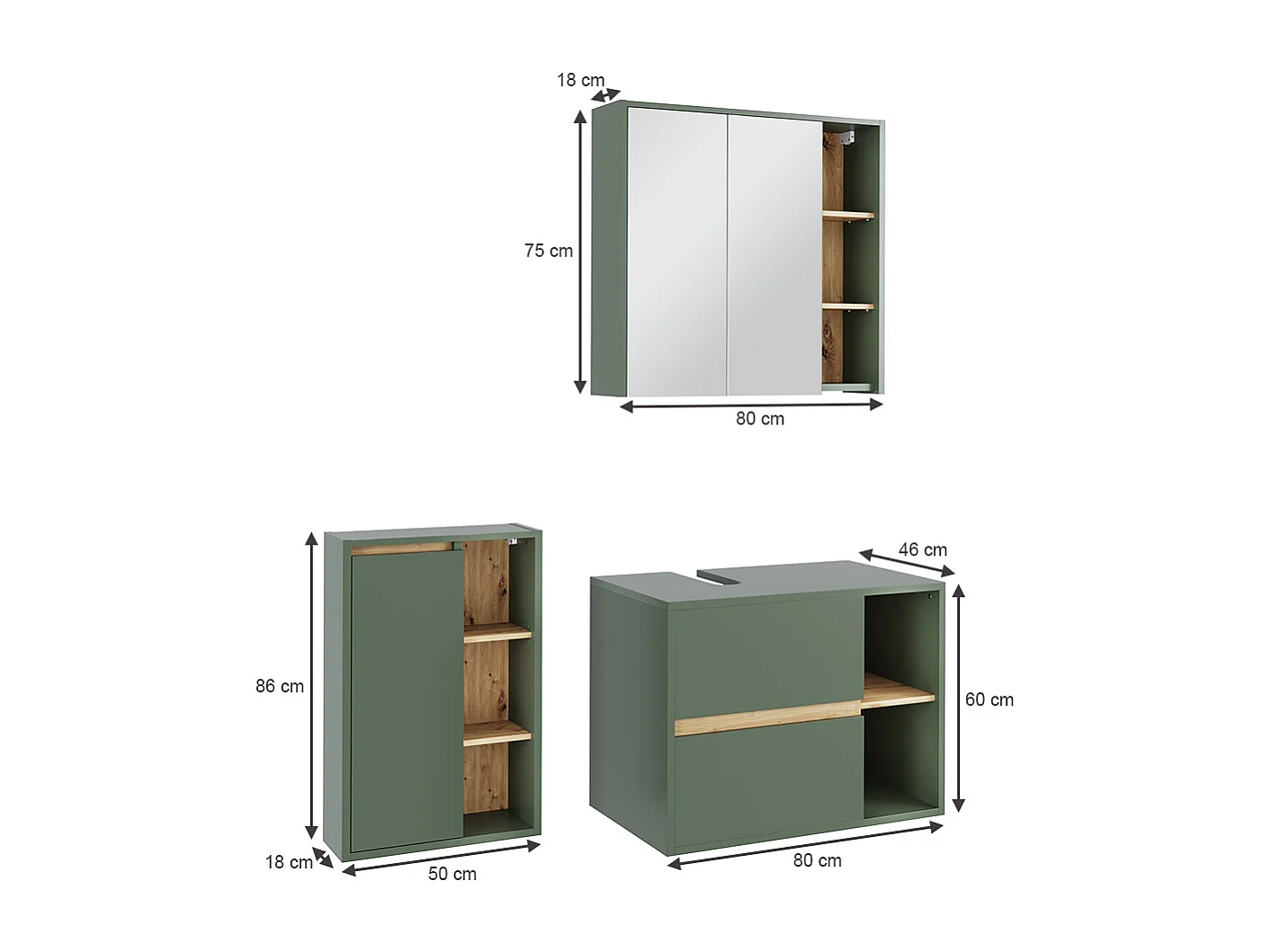 Ensemble de meubles de salle de bains vert/artisan 80x46x60 viola