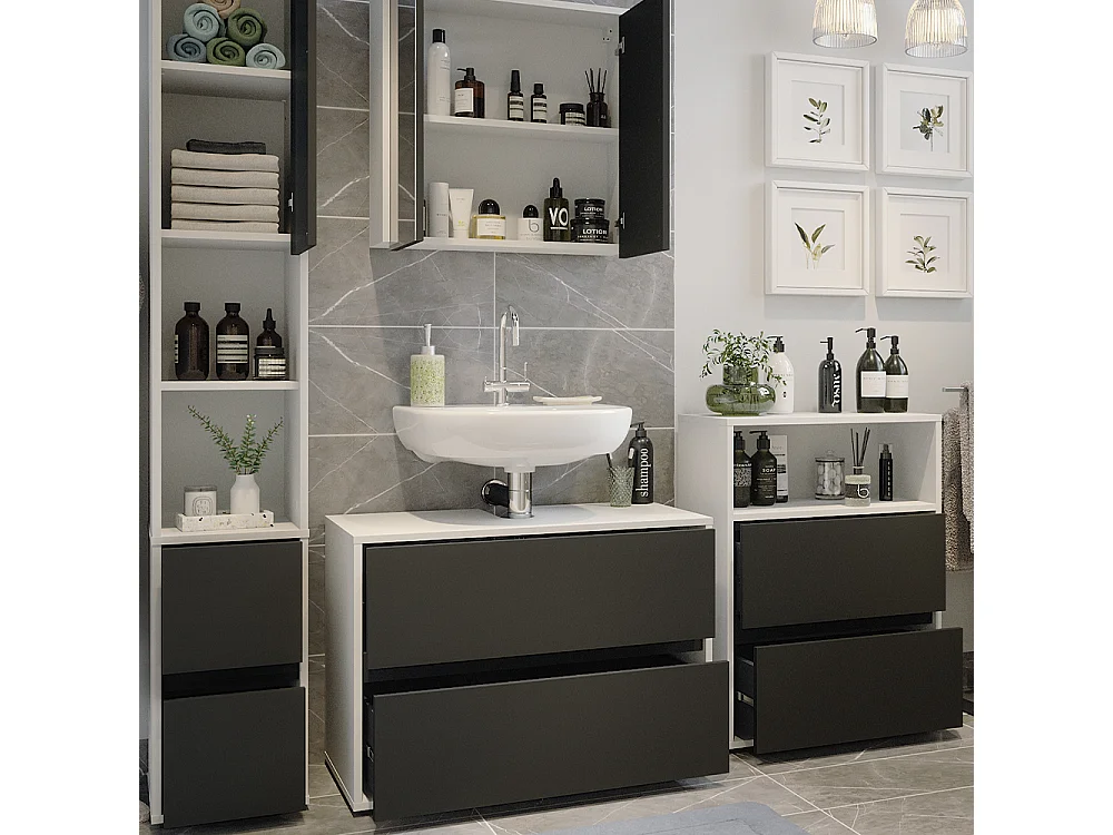 Set de muebles de baño blanco/antracita 80x40x58 maltin