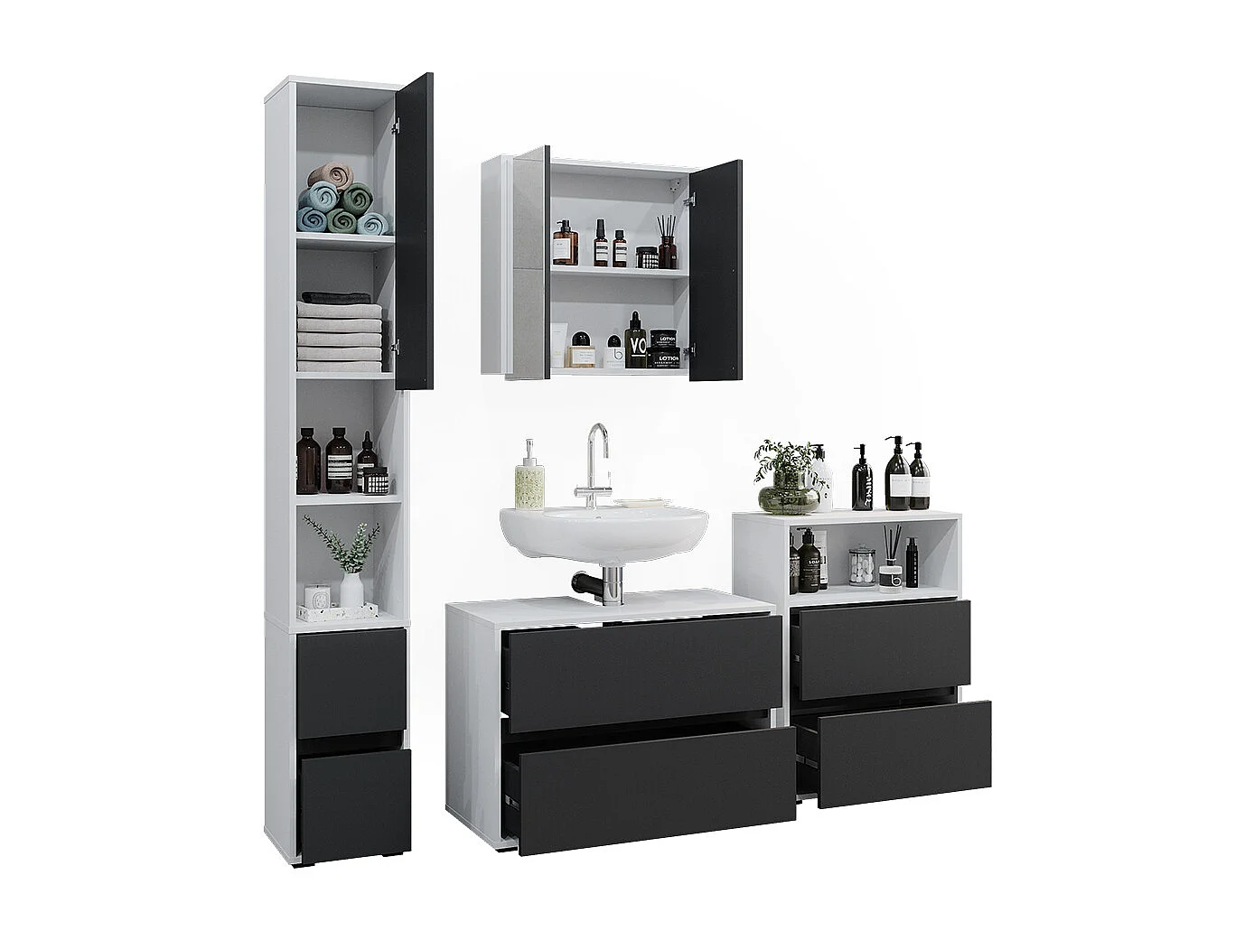 Set de muebles de baño blanco/antracita 80x40x58 maltin