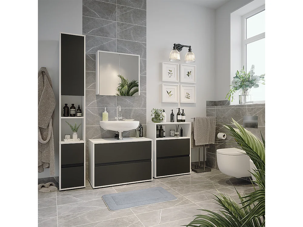 Meubles bain blanc/anthracite 80x40x58 maltin