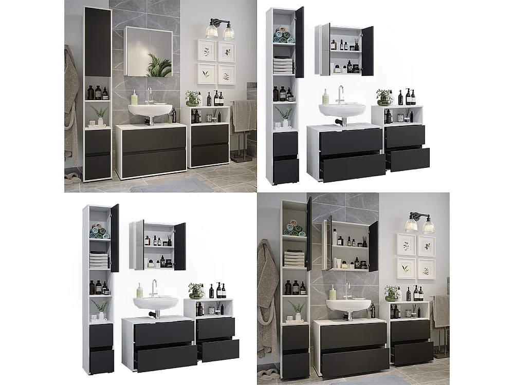 Meubles bain blanc/anthracite 80x40x58 maltin