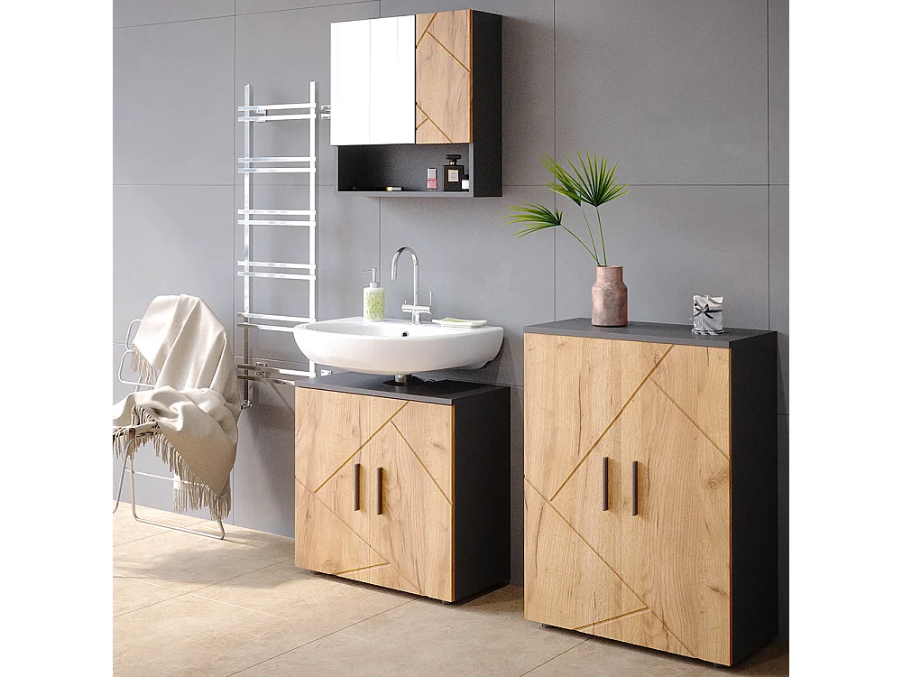 Set di mobili da bagno quercia dorata/antracite 60x30x81 irma