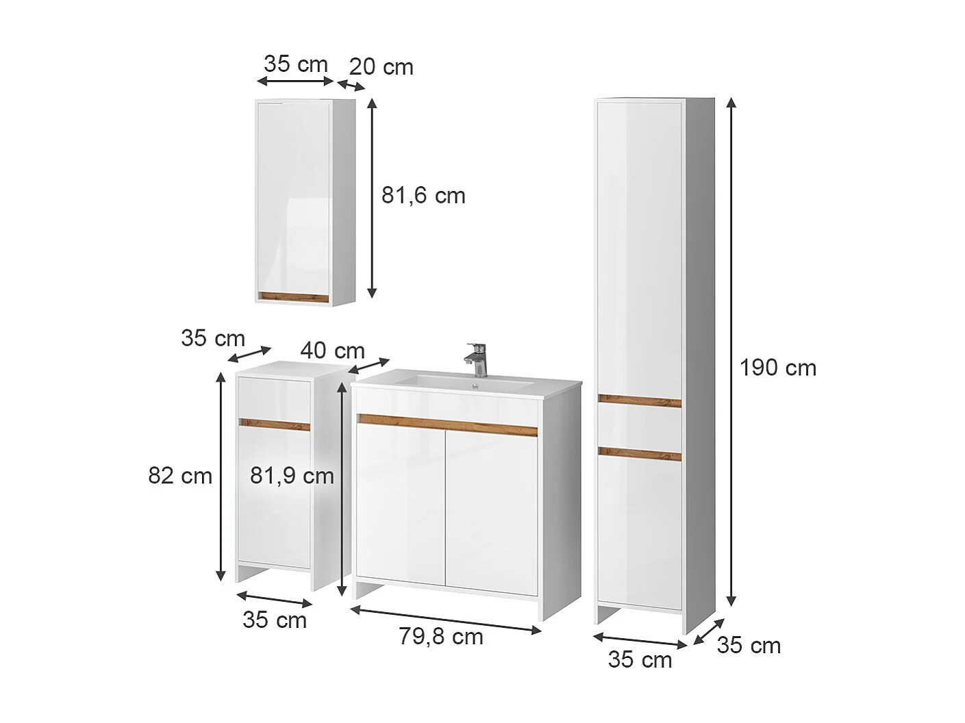 Badkamermeubelset wit hoogglans 79.8x40x81.9 lemgo