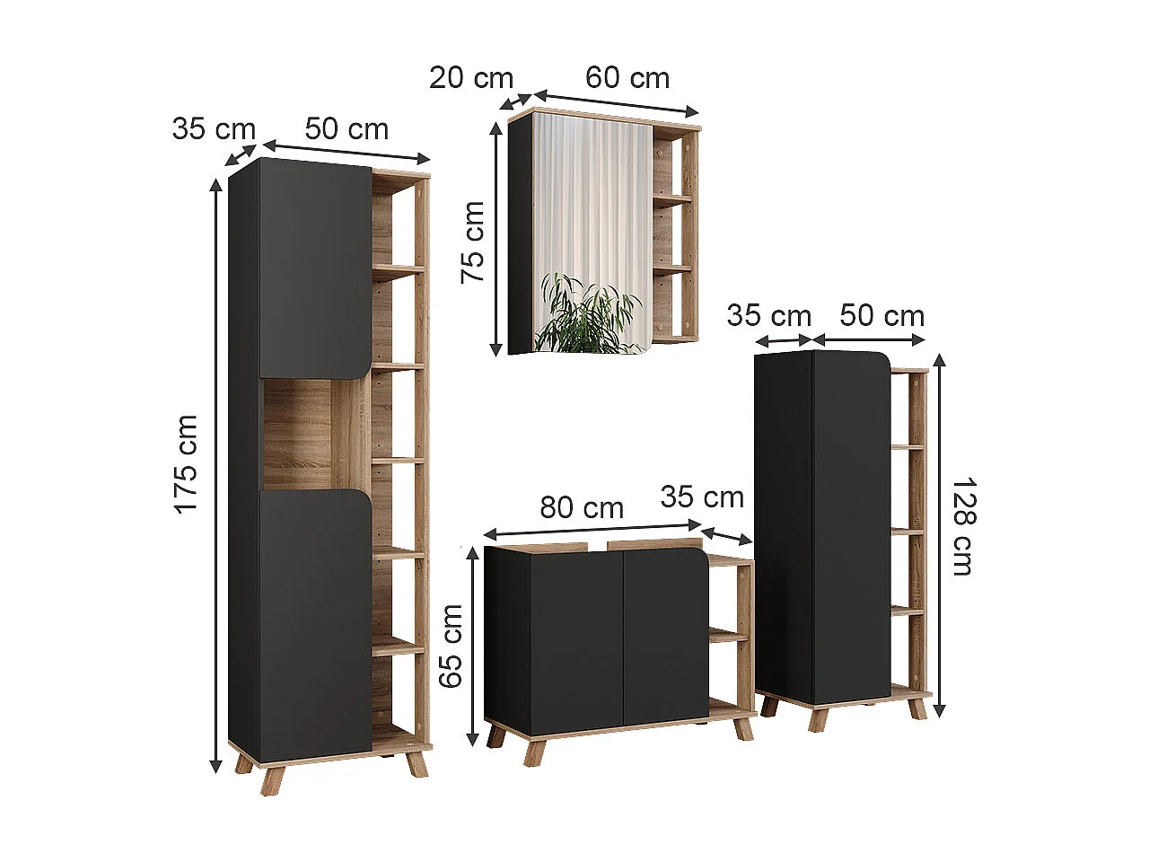 Set di mobili da bagno sonoma/antracite 80x35x65 karen
