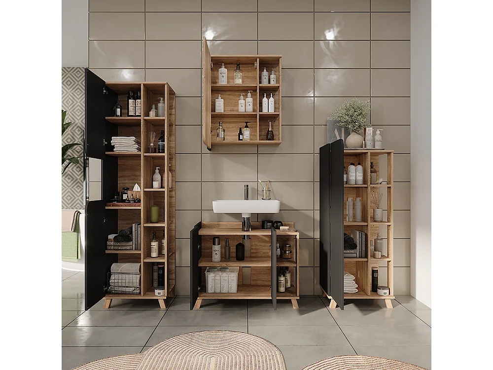 Set di mobili da bagno sonoma/antracite 80x35x65 karen