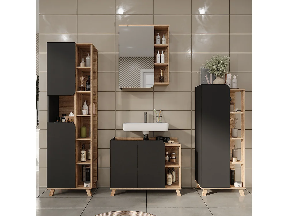 Badmöbel-Set sonoma/anthrazit 80x35x65 karen