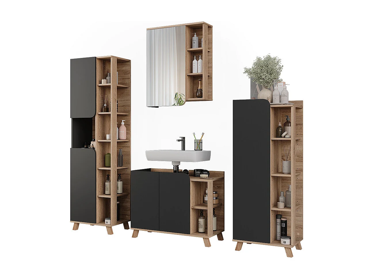 Badmöbel-Set sonoma/anthrazit 80x35x65 karen