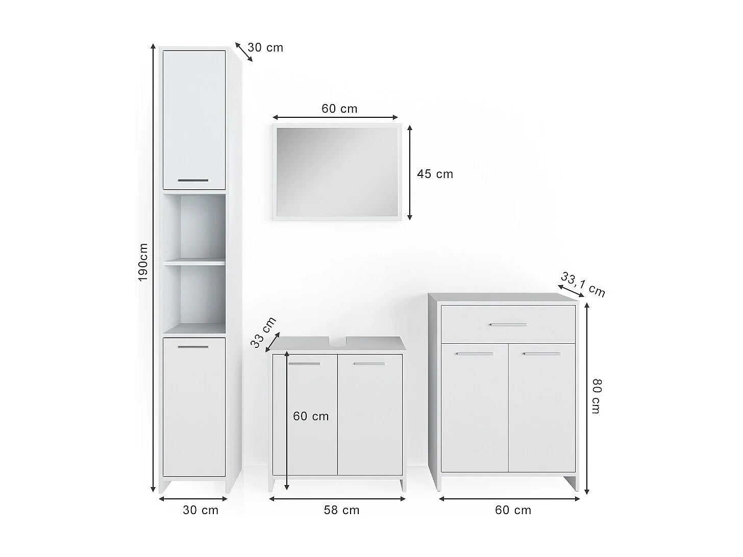 Conjunto de muebles de baño blanco 58x33x60 kiko