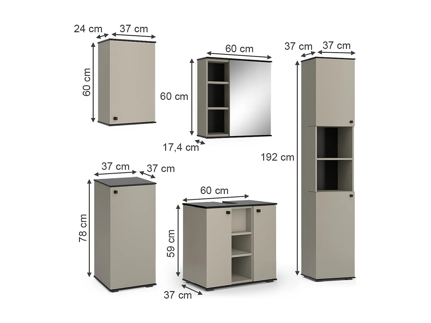Meubles bain grège 60x37x59 joli