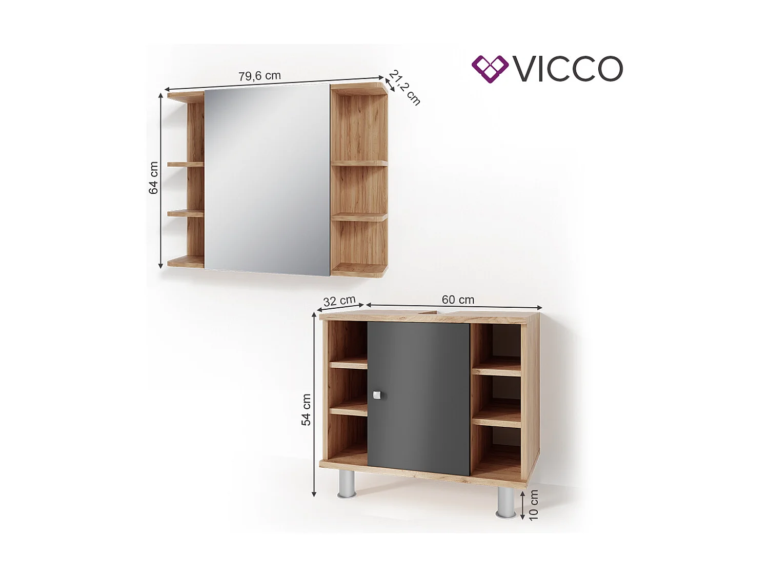 Badkamermeubel set eiken 60x32x54 fynn