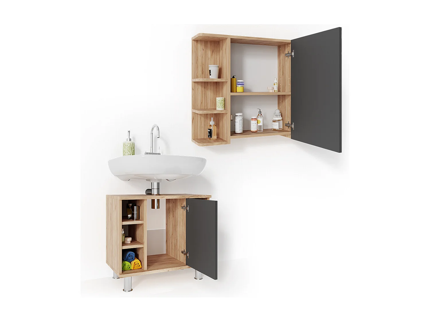 Badkamermeubel set eiken 60x32x54 fynn