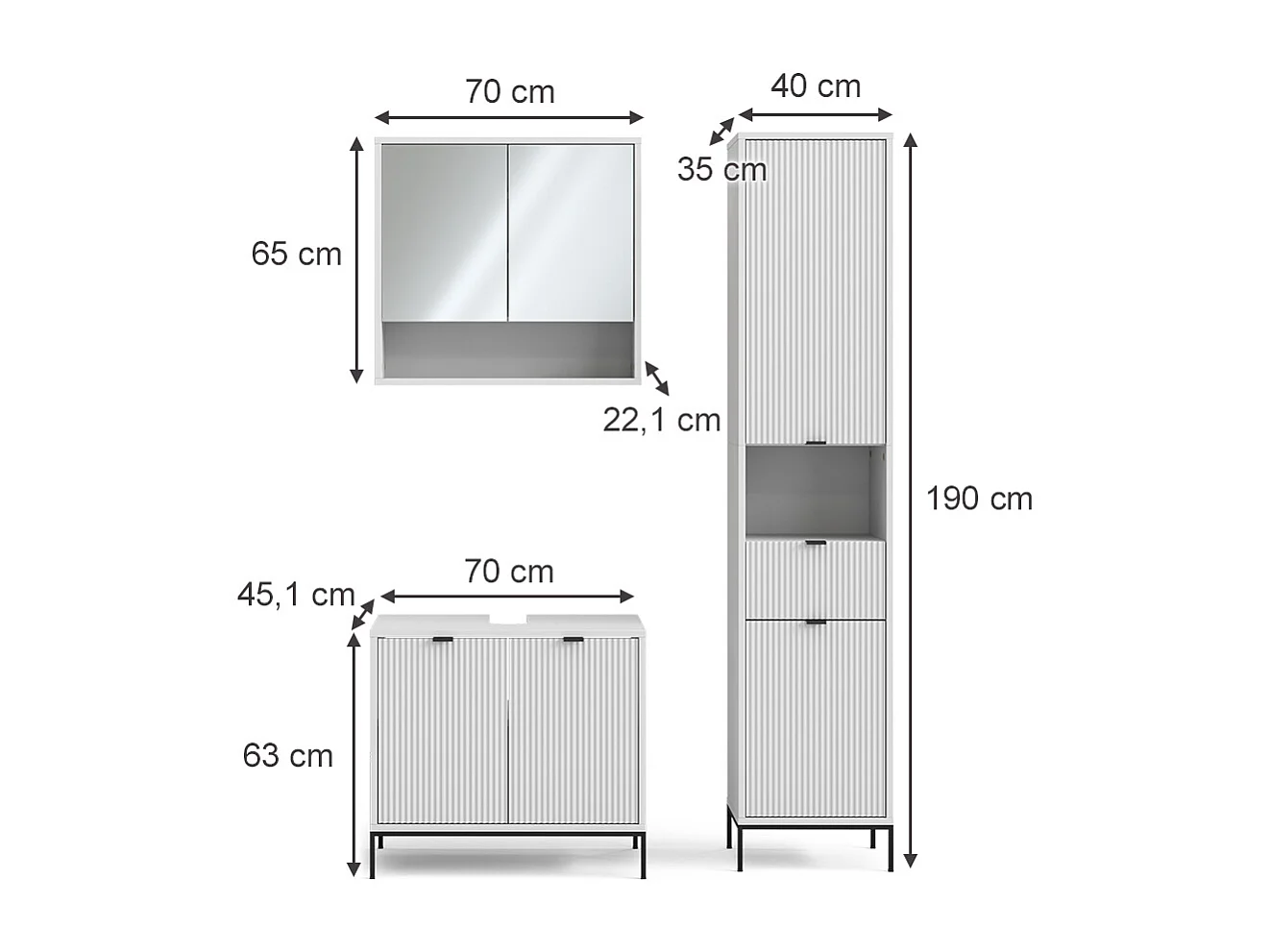 Set di mobili per il bagno  bianco 70x45x63 eliza