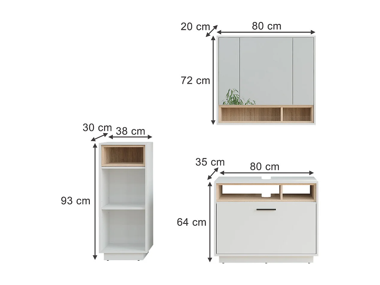 Set di mobili da bagno bianco/sonoma 80x35x64 beatrice