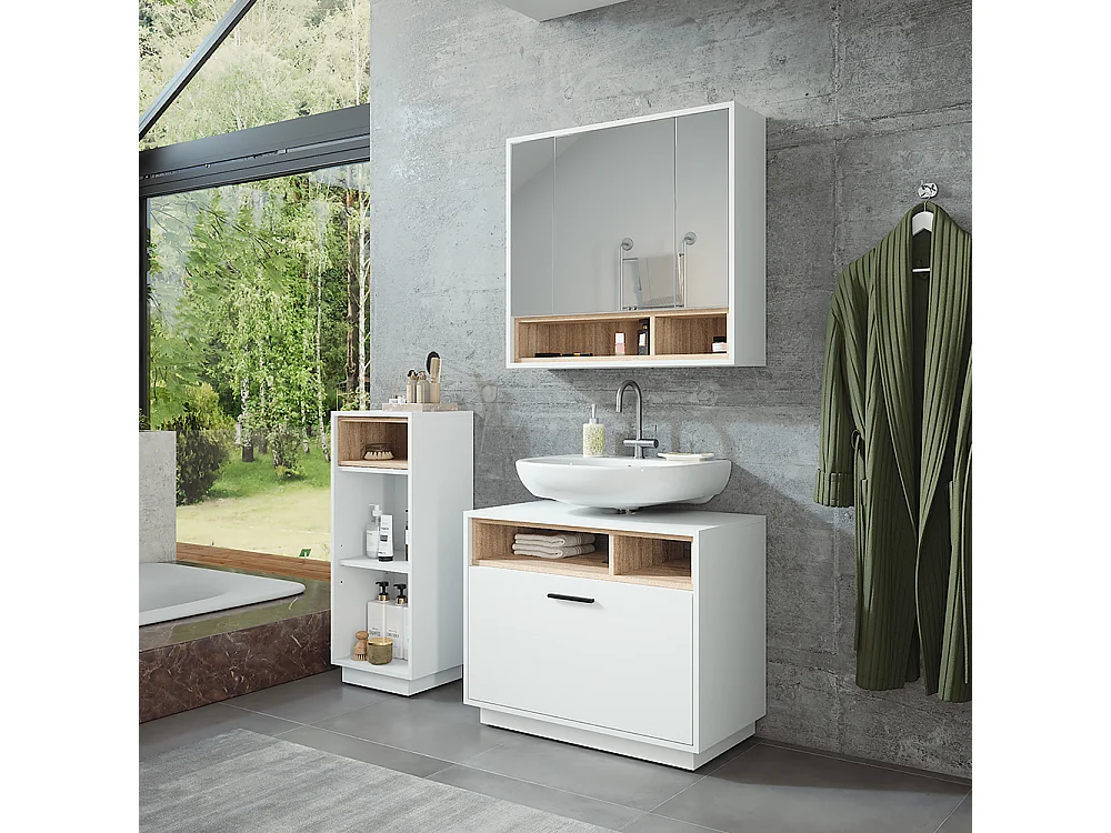 Set di mobili da bagno bianco/sonoma 80x35x64 beatrice
