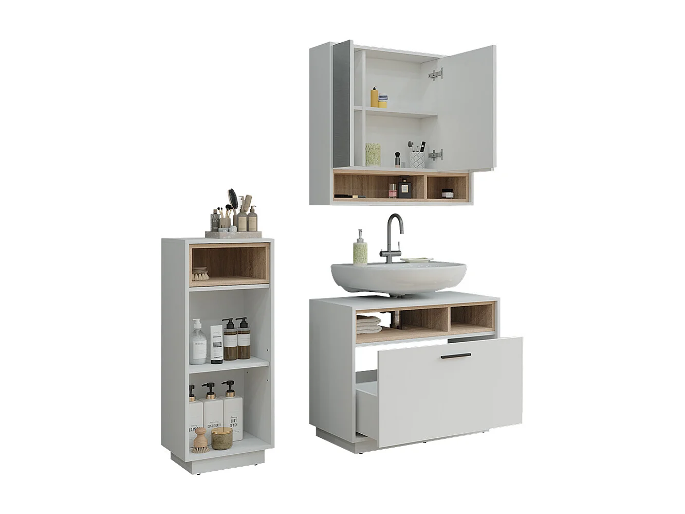 Set di mobili da bagno bianco/sonoma 80x35x64 beatrice