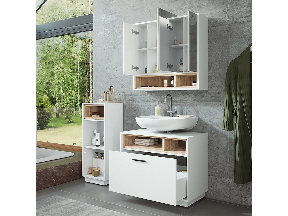 Ensemble de meubles de salle de bains blanc/sonoma 80x35x64 beatrice