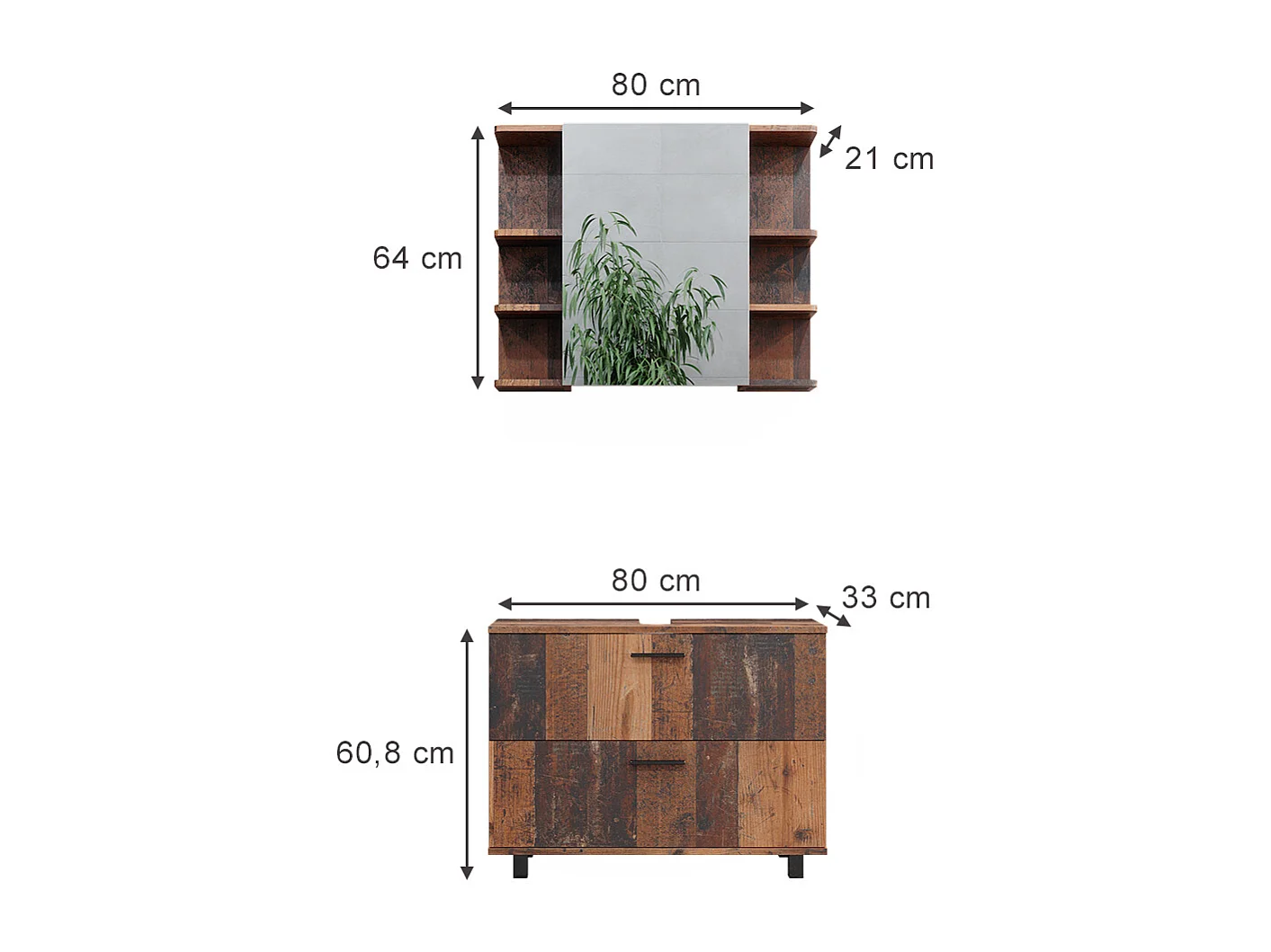 Set di mobili da bagno rovere rustico 80.2x33x60.8 ilias