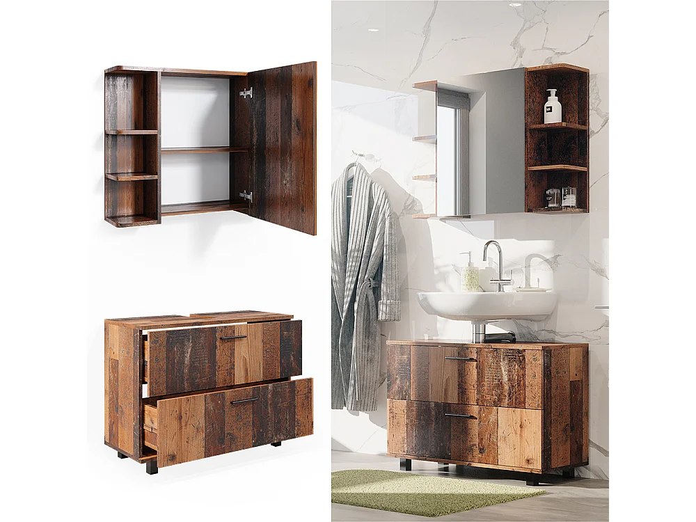 Meubles bain chêne rustique 80.2x33x60.8 ilias