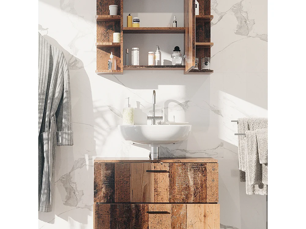 Meubles bain chêne rustique 80.2x33x60.8 ilias