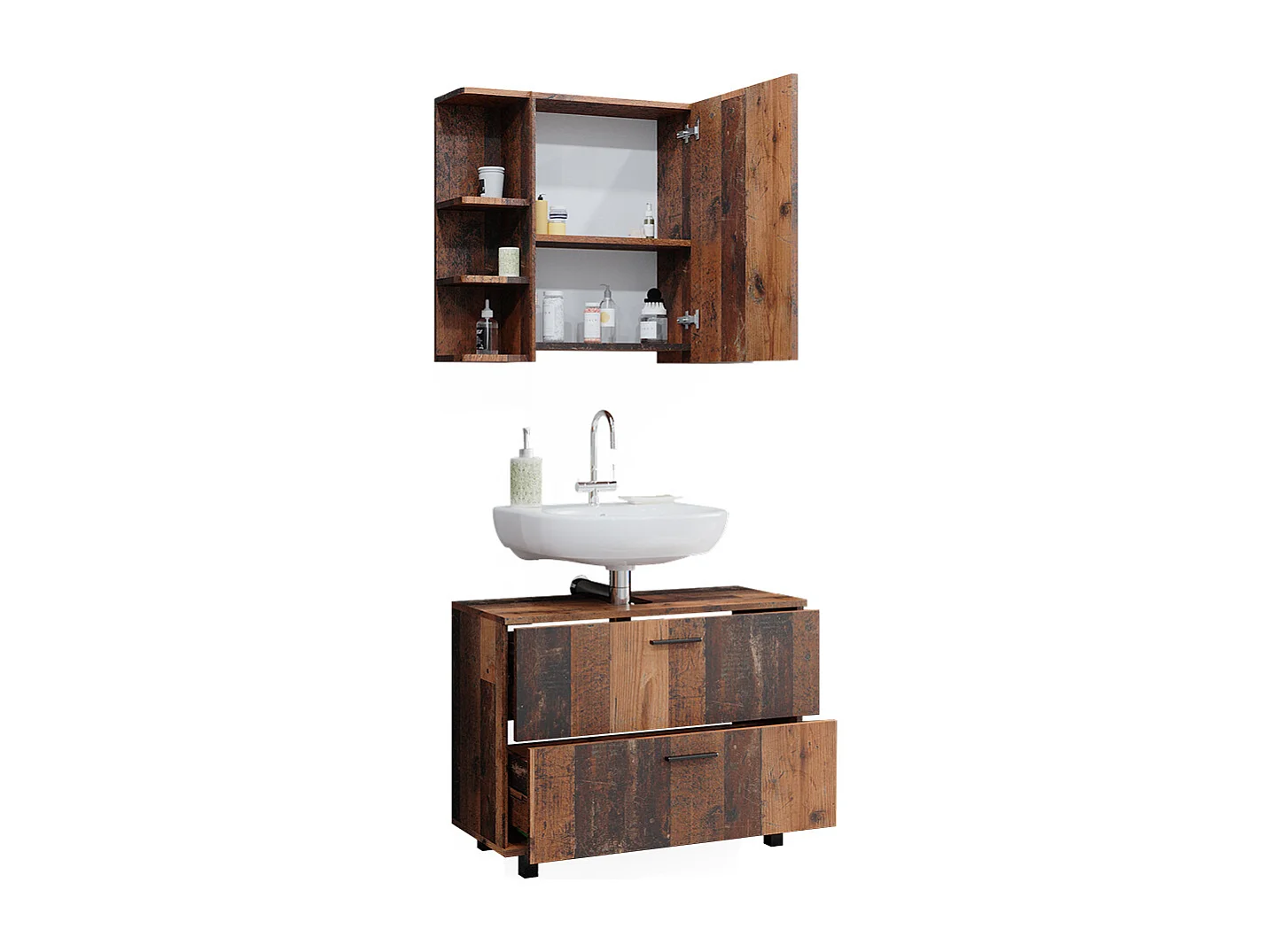 Meubles bain chêne rustique 80.2x33x60.8 ilias