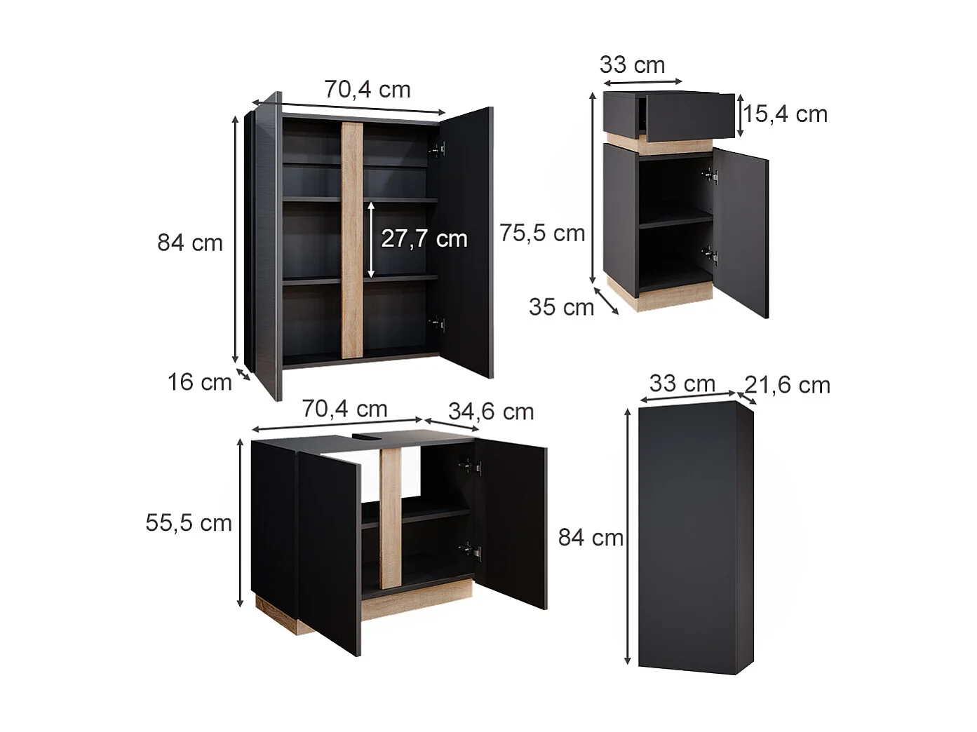 Meubles bain anthracite 70x34x55 gloria