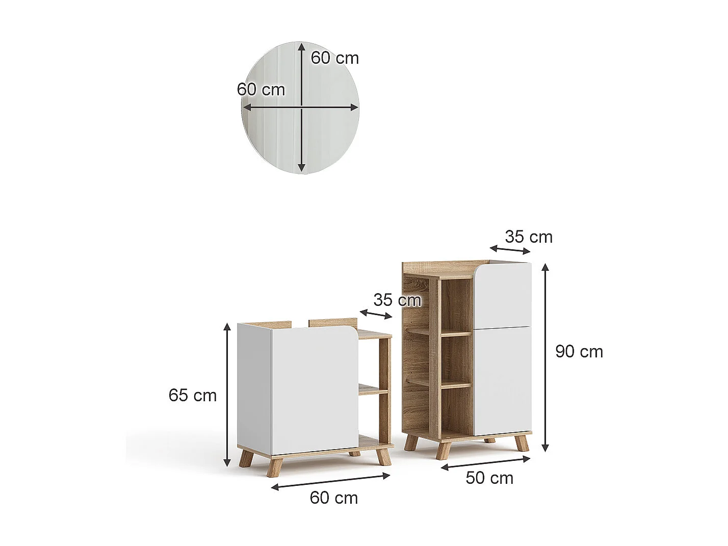 Badmöbel-Set sonoma/weiß 60x35x65 karen