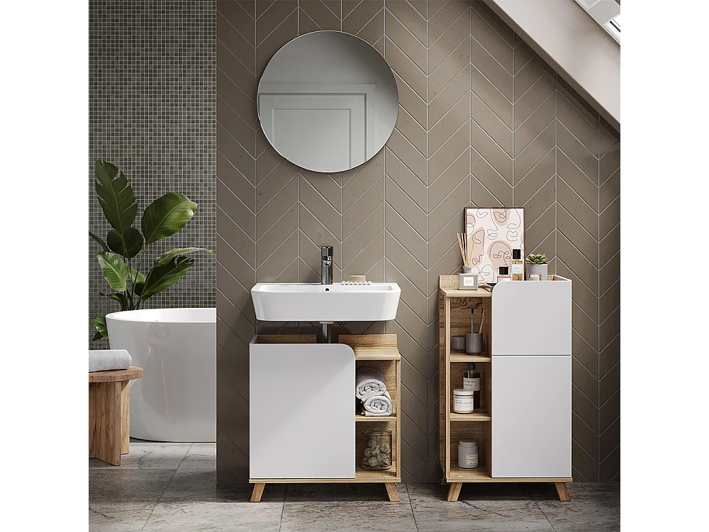 Badmöbel-Set sonoma/weiß 60x35x65 karen