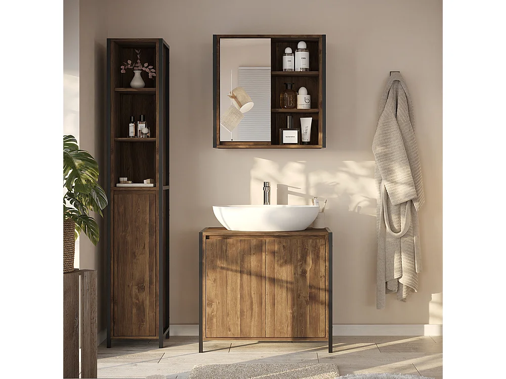 Set di mobili da bagno quercia/nero 70x40x65 naola