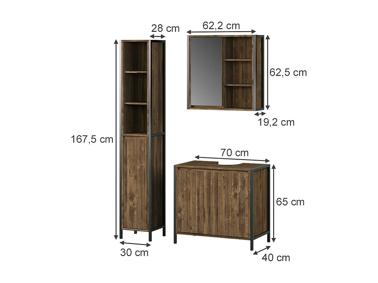 Meubles bain chêne/noir 70x40x65 naola