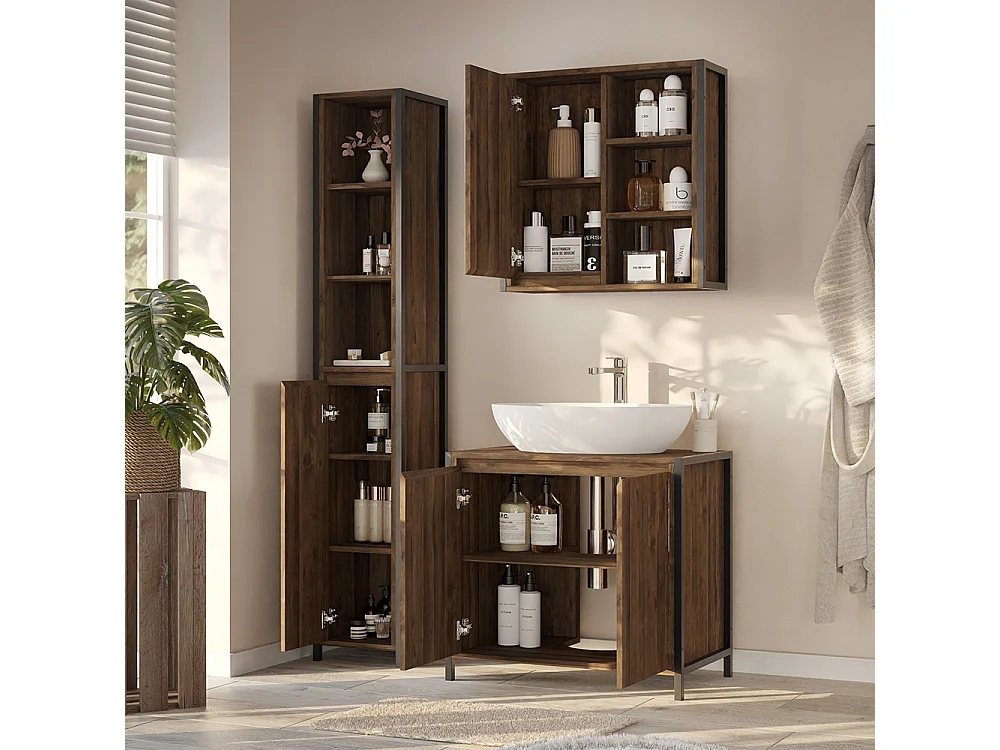 Meubles bain chêne/noir 70x40x65 naola