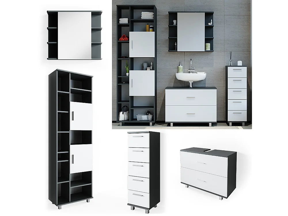 Badmöbel-Set weiß/anthrazit 80.2x33x60.8 ilias