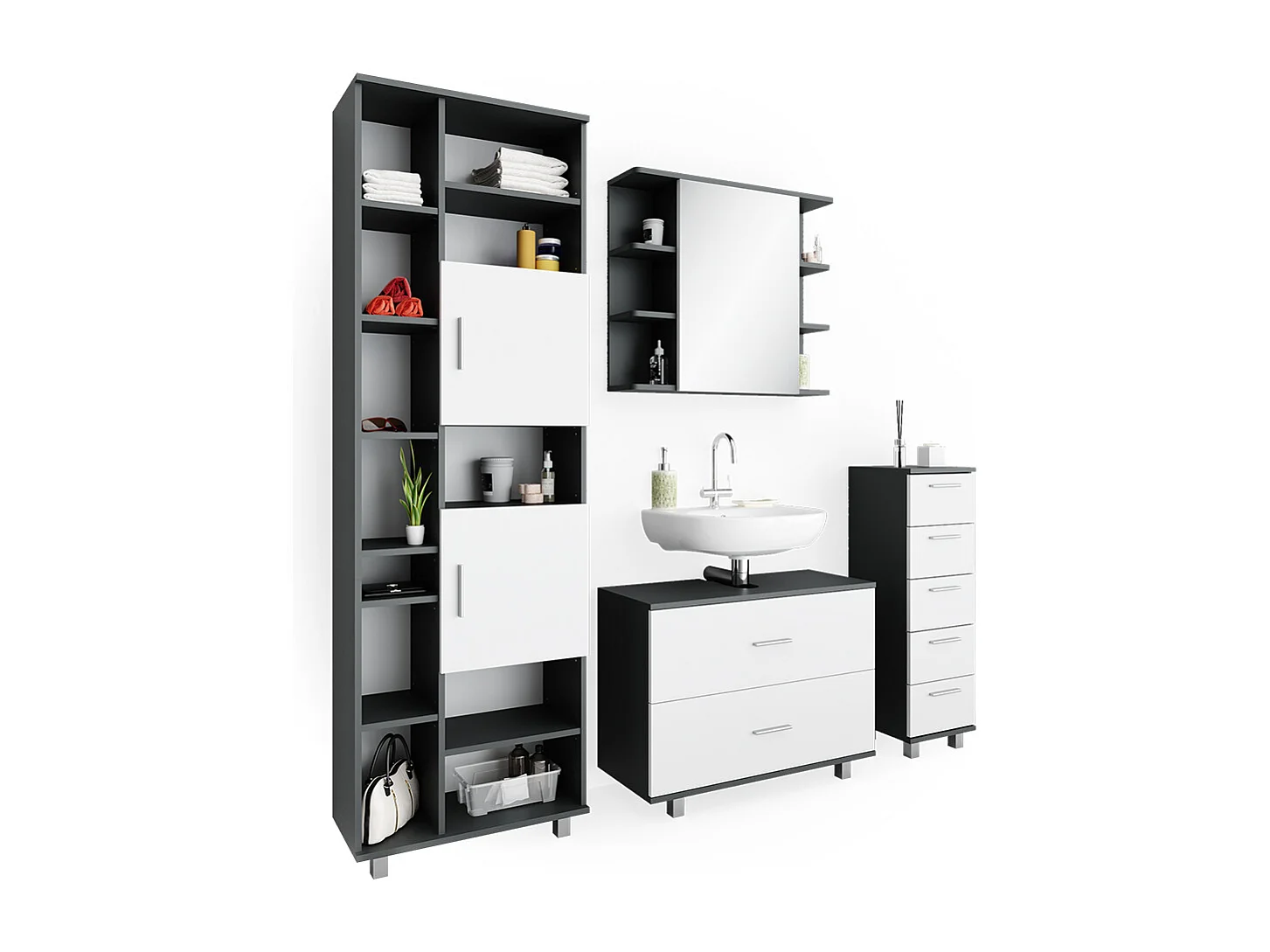 Badmöbel-Set weiß/anthrazit 80.2x33x60.8 ilias