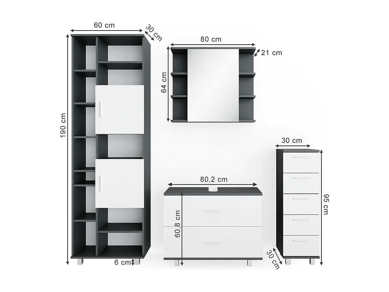 Meubles bain blanc/anthracite 80.2x33x60.8 ilias