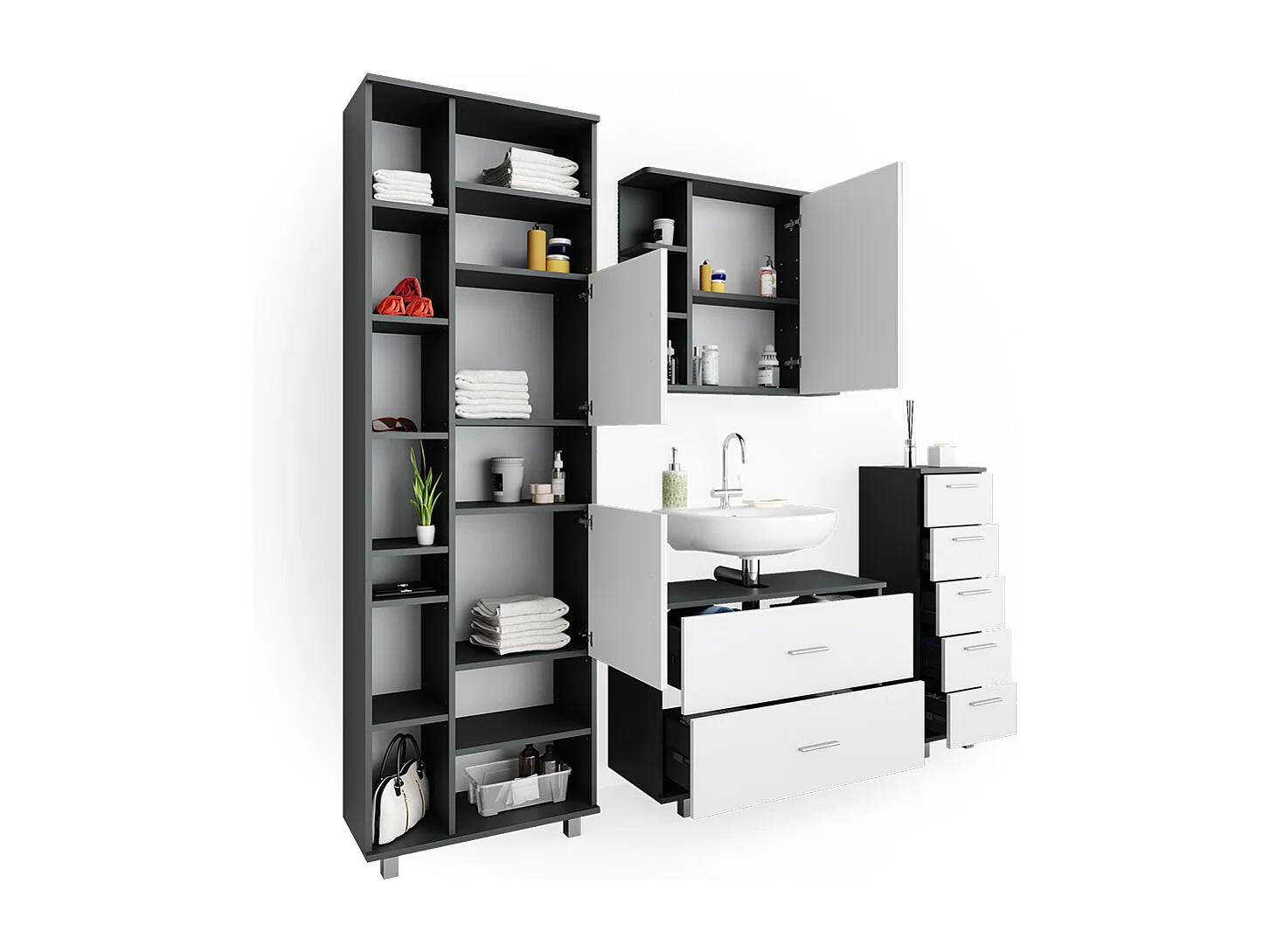 Meubles bain blanc/anthracite 80.2x33x60.8 ilias