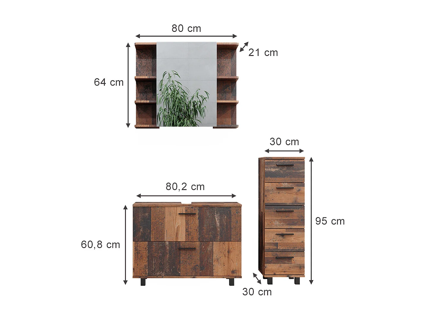 Meubles bain chêne rustique 80x33x60 ilias