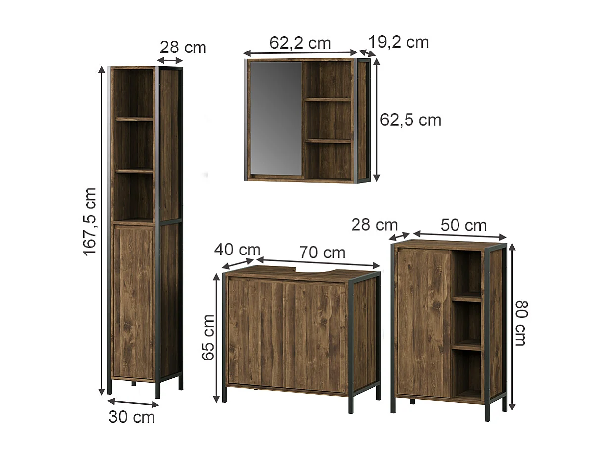 Set di mobili da bagno quercia/nero 75x40x65 naola