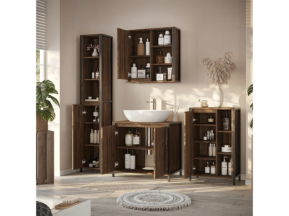 Set di mobili da bagno quercia/nero 75x40x65 naola