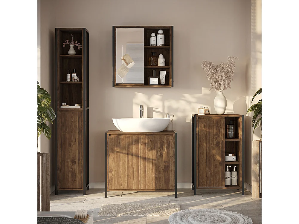 Meubles bain chêne/noir 75x40x65 naola