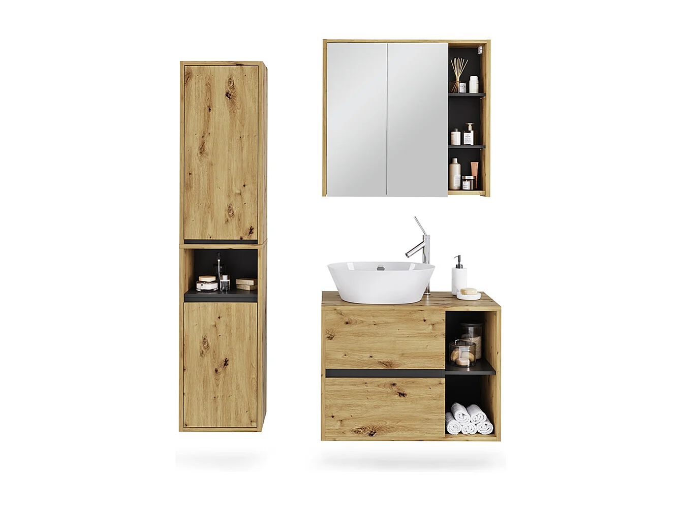 Ensemble de meubles de salle de bain artisan/gris 80x46x60 viola