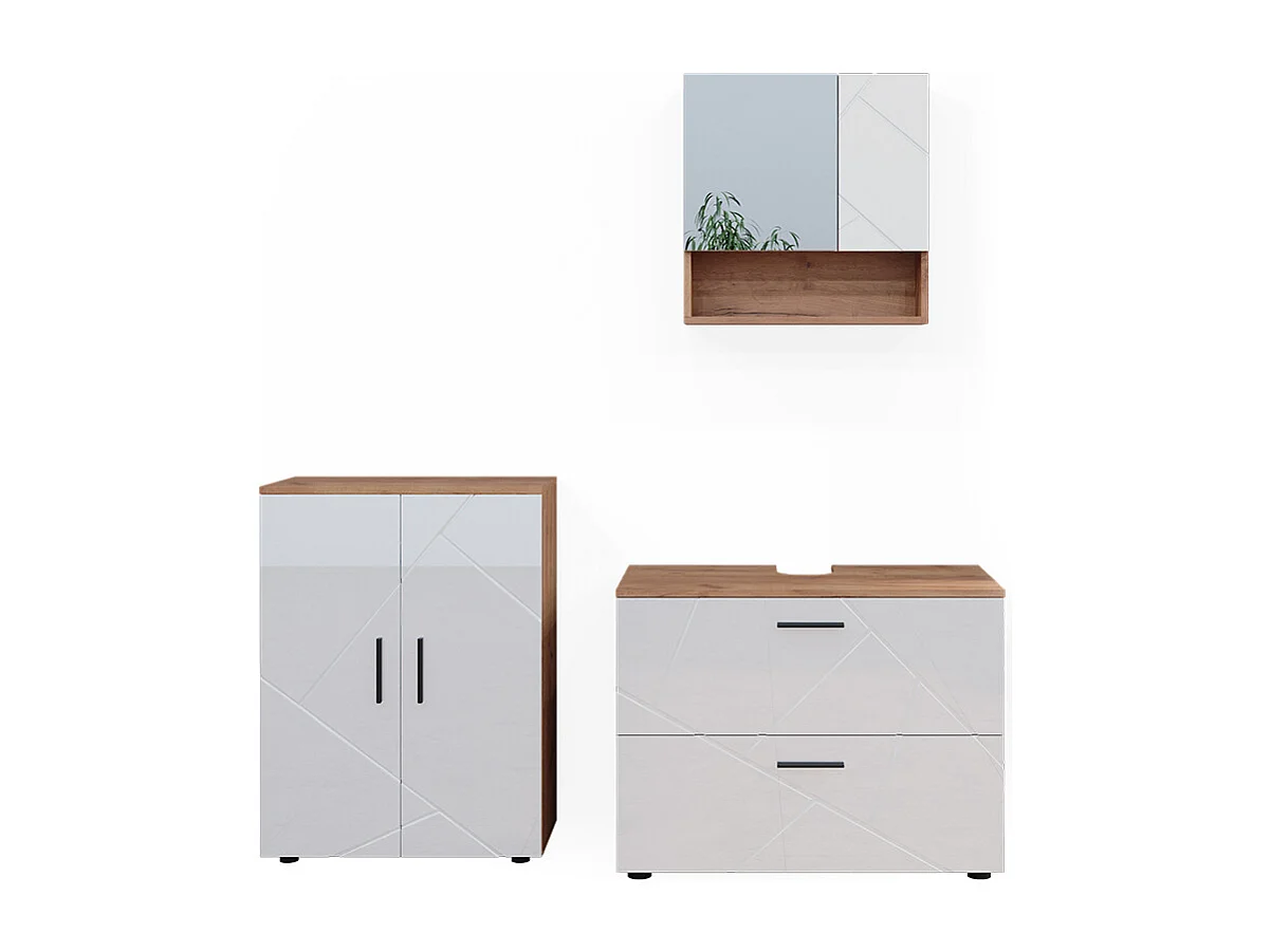 Badmöbel-Set weiß hochglanz/goldkraft eiche 80x41x58 irma