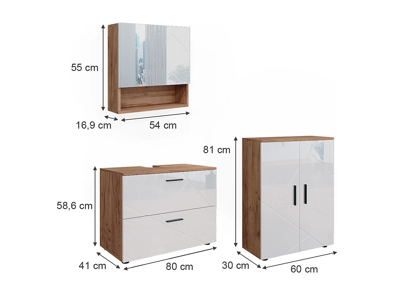 Badmöbel-Set weiß hochglanz/goldkraft eiche 80x41x58 irma